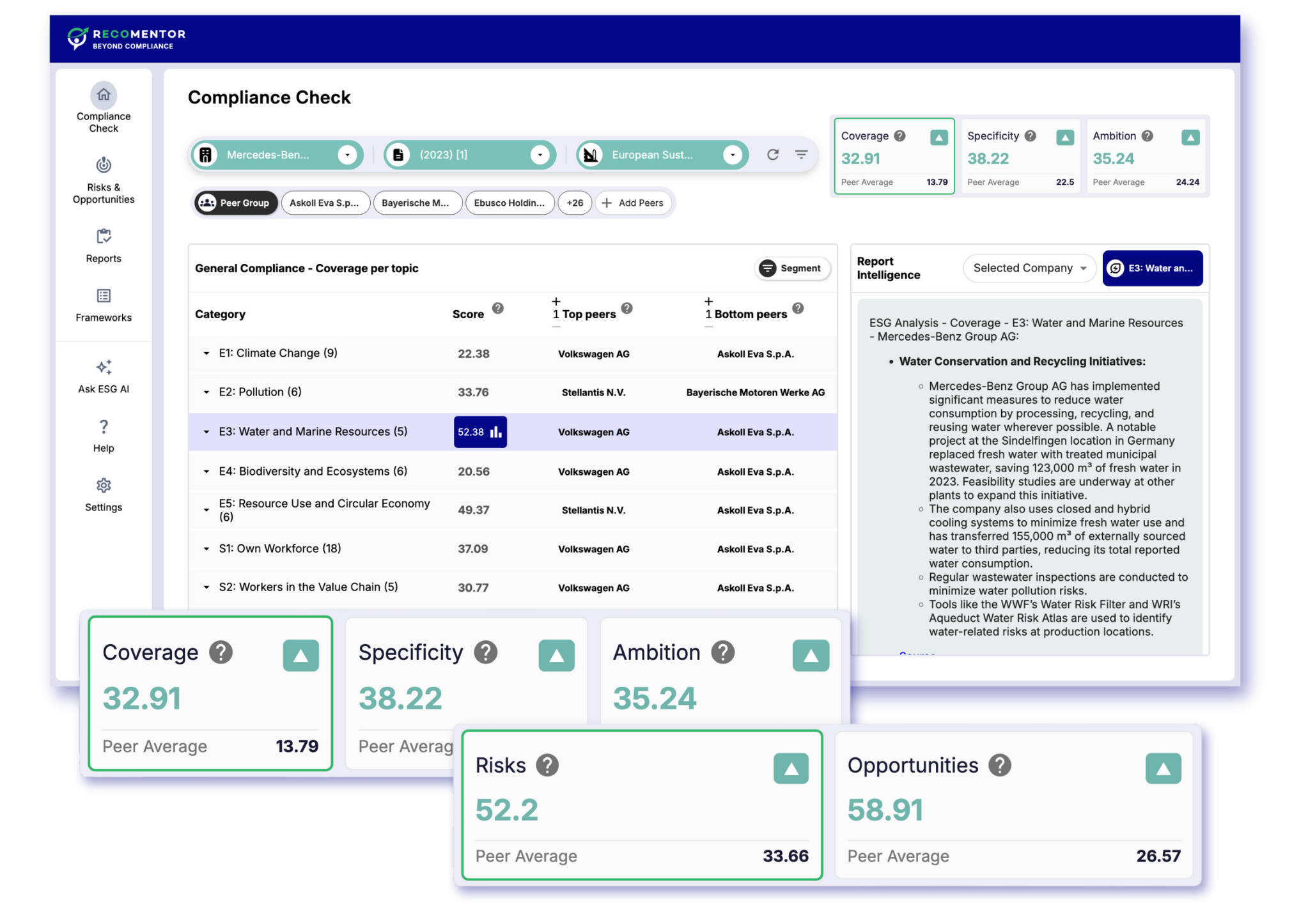 This screenshot shows how a company can receive an ESG score in the Recomentor platform.